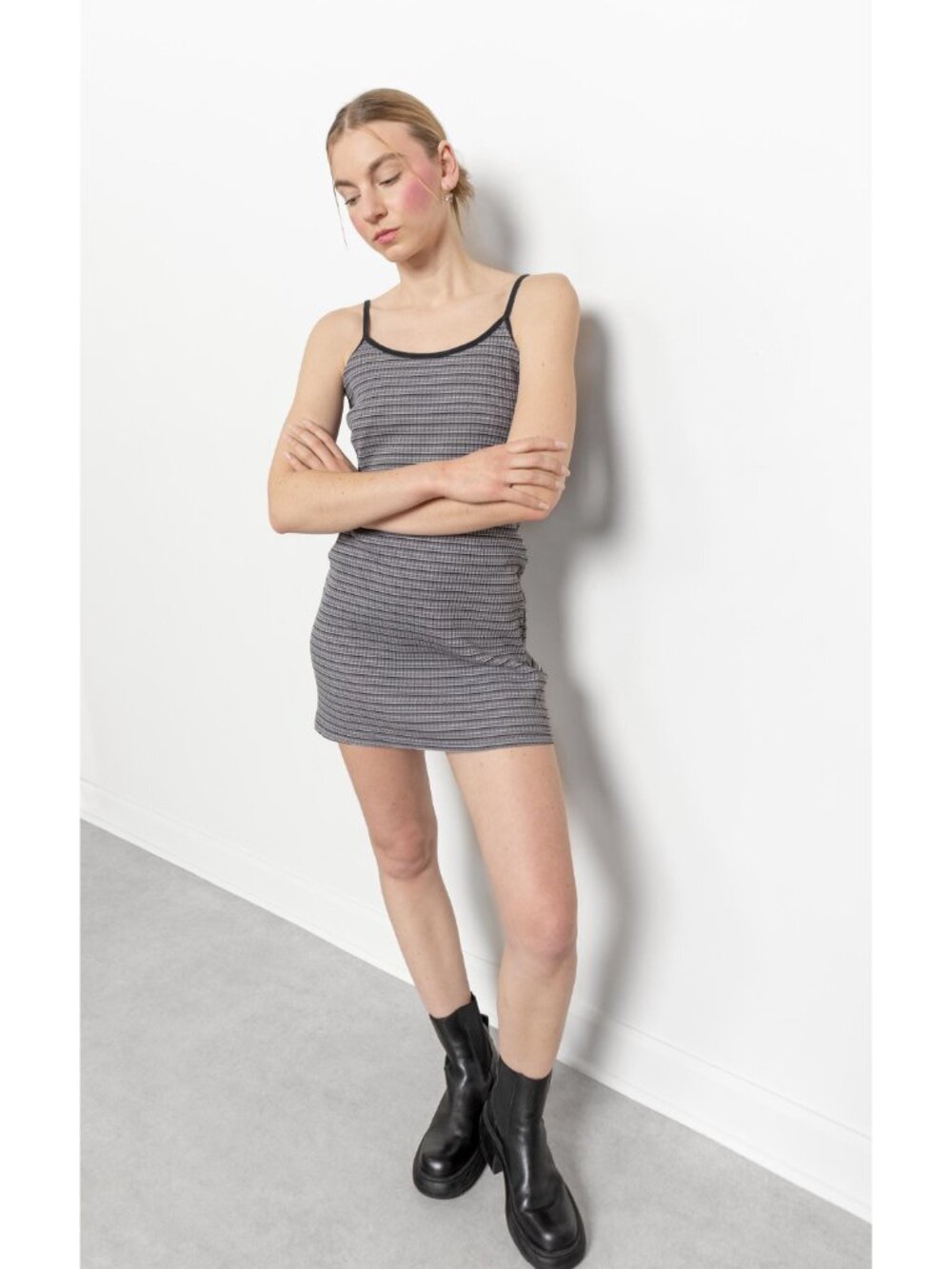 Vintage Ribbed Mini Dress: Striped Cami Sun Dress, USA Made Small - Picture 9 of 10